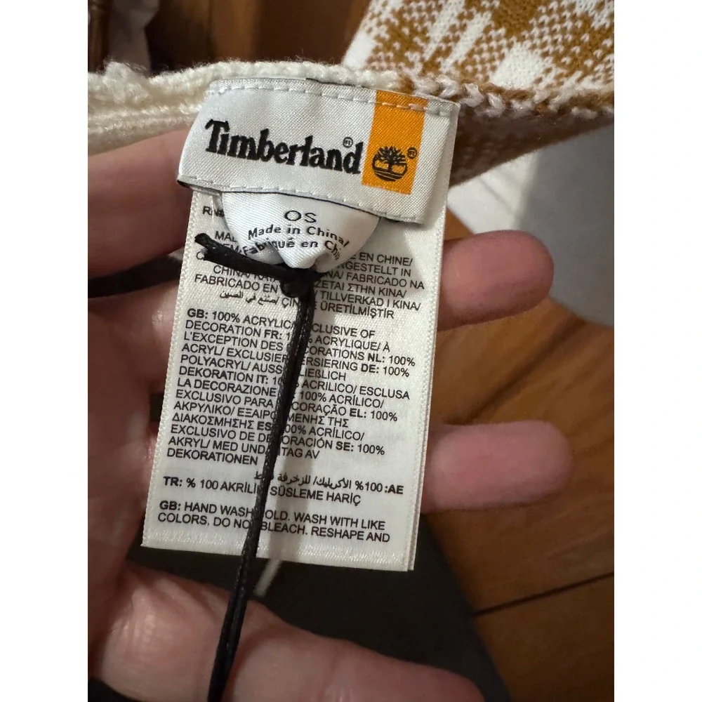 Timberland Brown and White Plaid Knit Scarf